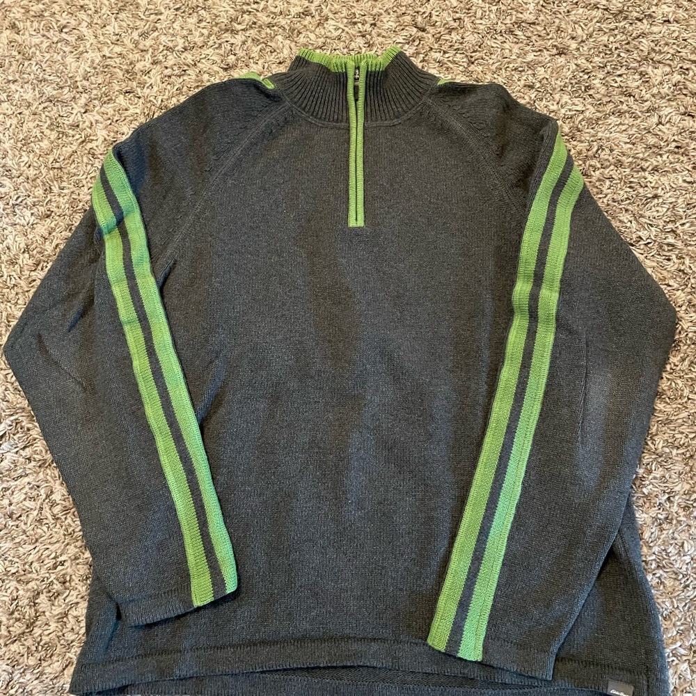 Eddie Bauer Men's Charcoal and Lime Zip-Up Sweater